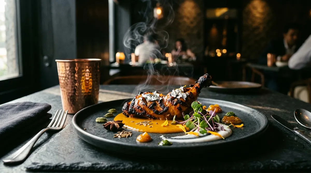 The signature dish from the Saffron and Smoke fine-dining website demo